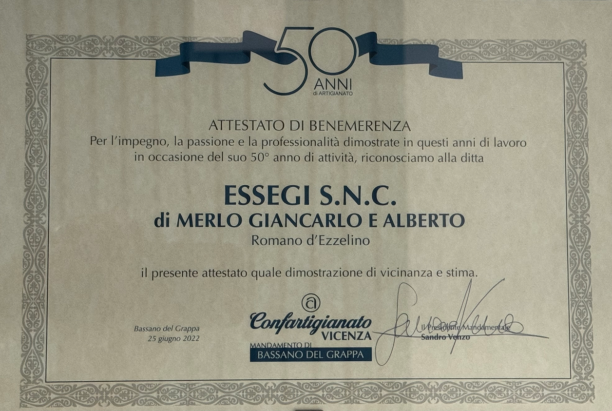 Attestato di benemerenza Essegi